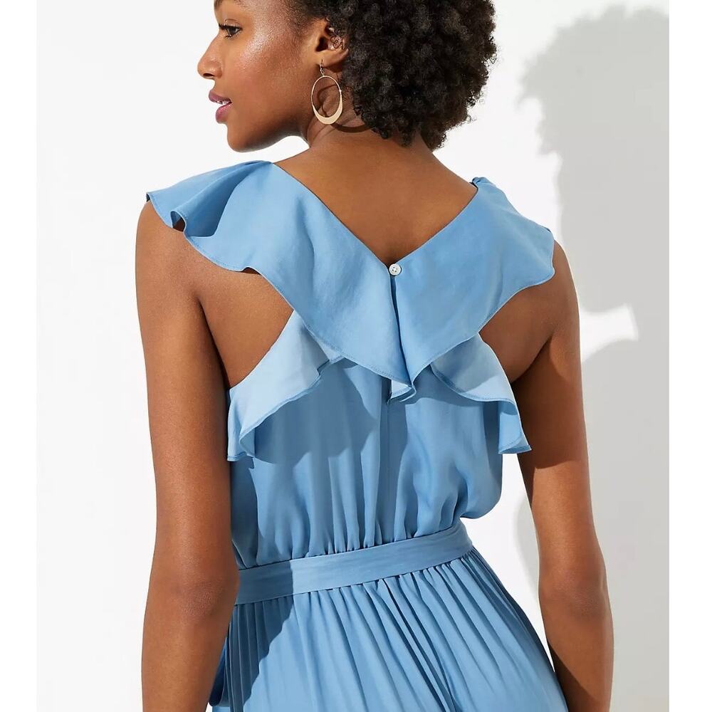 NWT Loft Women's Ruffle Tiered Midi Dress Flutter Sleeve Cornflower‎ Blue Small - Picture 2 of 13